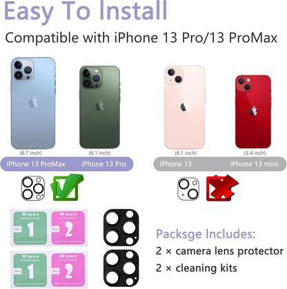 2 Pack Camera Lens Protector for iPhone 13 Pro/iPhone 13 Pro Max,[Not Easy to Breakn ] AR Tempered Glass Strong Adsorption Metal Camera Cover Screen-black