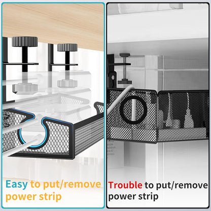 Under Desk Cable Management Tray Black, No Drill Desk Cable Wire Management Organizer with Clamp, PC Cord Organizer Accessories & Workspace for Office, Home