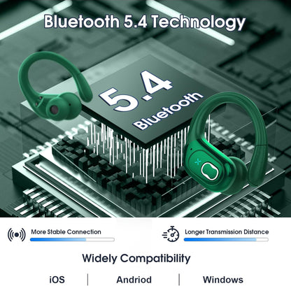 Wireless Earbuds 75hrs Bluetooth 5.4 Headphone Sport, 2025 Bluetooth Earbuds Stereo Deep Bass Over Ear Bud with Earhooks, ENC Noise Cancelling Mic, IPX7 Waterproof Earphone, Dark Green