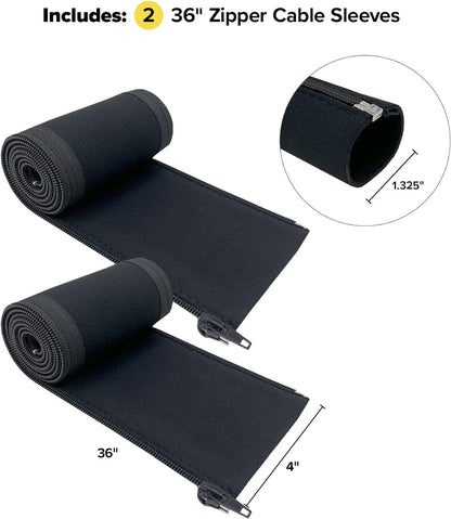 Zipper Cable Sleeve by Wrap-It Storage - 36" x 4" (2-Pack) Black - Cord Organizer and Cable Protector for Desk, Computer, TV Cord Management to Hide and Cover Wire and Extension Cables