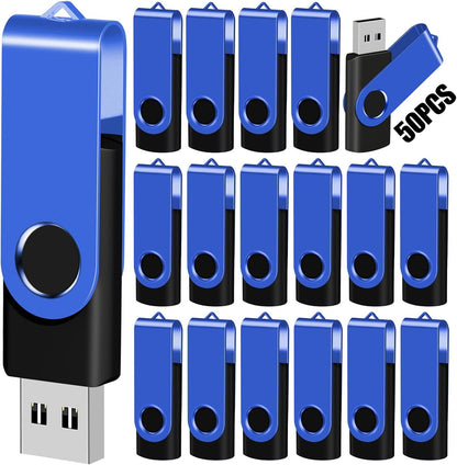 EASTBULL Flash Drive Bulk 2GB USB 50 Pack with Lanyards USB 2.0 Thumb Drive Bulk Memory Stick Swivel Pen Drive for Storage and Backup 2 GB 50 Pack, Blue