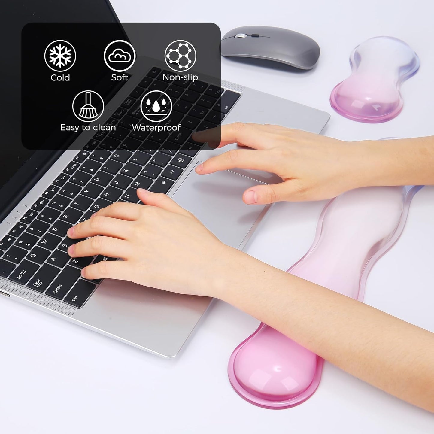 Gel Wrist Rest for Keyboard and Mouse, Wrist Rest for Keyboard, Mouse Wrist Support, Pain Relief, Cool Touch, Non-Skid, Keyboard and Mouse Wrist pad Set