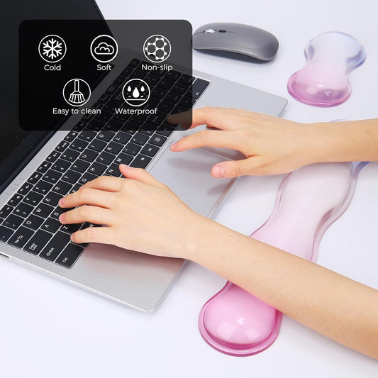 Gel Wrist Rest for Keyboard and Mouse, Wrist Rest for Keyboard, Mouse Wrist Support, Pain Relief, Cool Touch, Non-Skid, Keyboard and Mouse Wrist pad Set