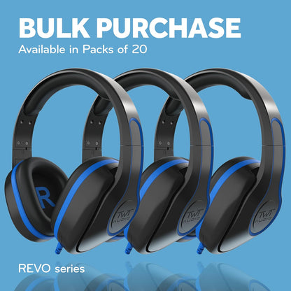 ThinkWrite Technologies REVO TW300, Premium Wired Over-Ear Headphones, Noise Reducing Headphones with 3.5mm Jack, Black - 20 Pack