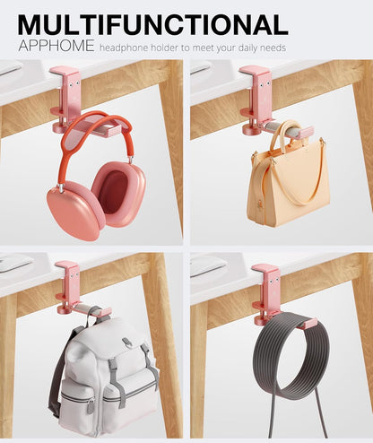 Foldable Headphone Stand and Hook – Aluminum Headset Holder Clamp Mount Under Desk, Universal Fit for Gaming Headphones, Space-Saving Hanger Organizer