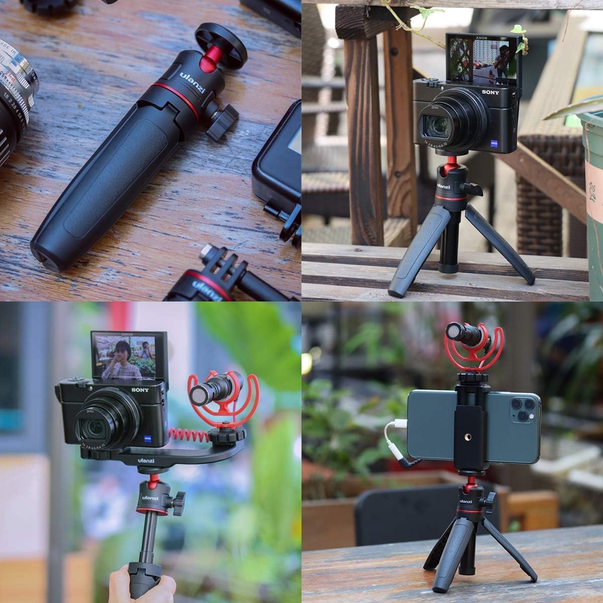 ULANZI MT-08 Extension Pole Tripod, Mini Selfie Stick Tripod Stand Handle Grip for Osmo Pocket3 Webcam iPhone 11 Pro Max Smartphone Canon G7X Mark III Sony ZV-1 RX100 VII A6400 A6600 Cameras Vlogging