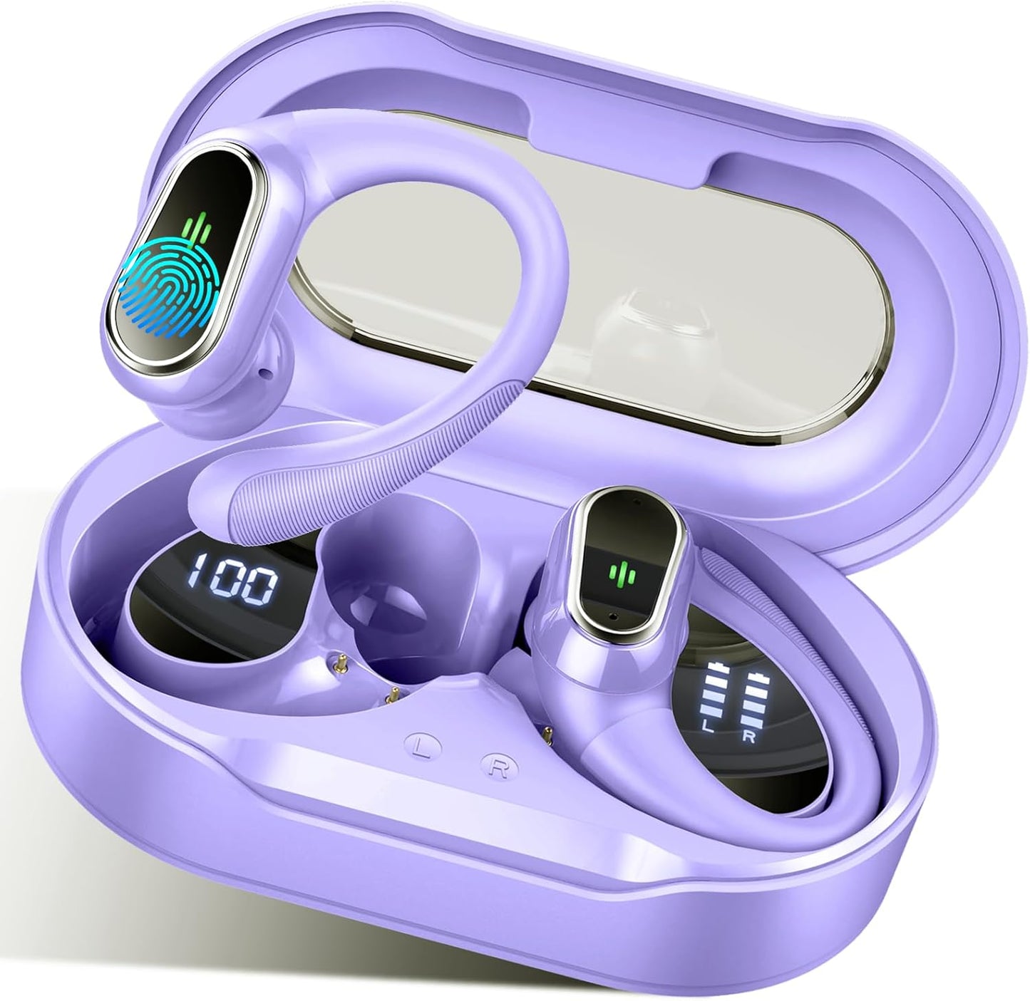 Wireless Earbuds, 2025 Bluetooth 5.4 Headphones Sport, Bluetooth Earbuds with ENC Noise Canceling Mic, 50H Stereo Wireless Headphones IP7 Waterproof with Earhooks, Dual LED Display for Workout/Running