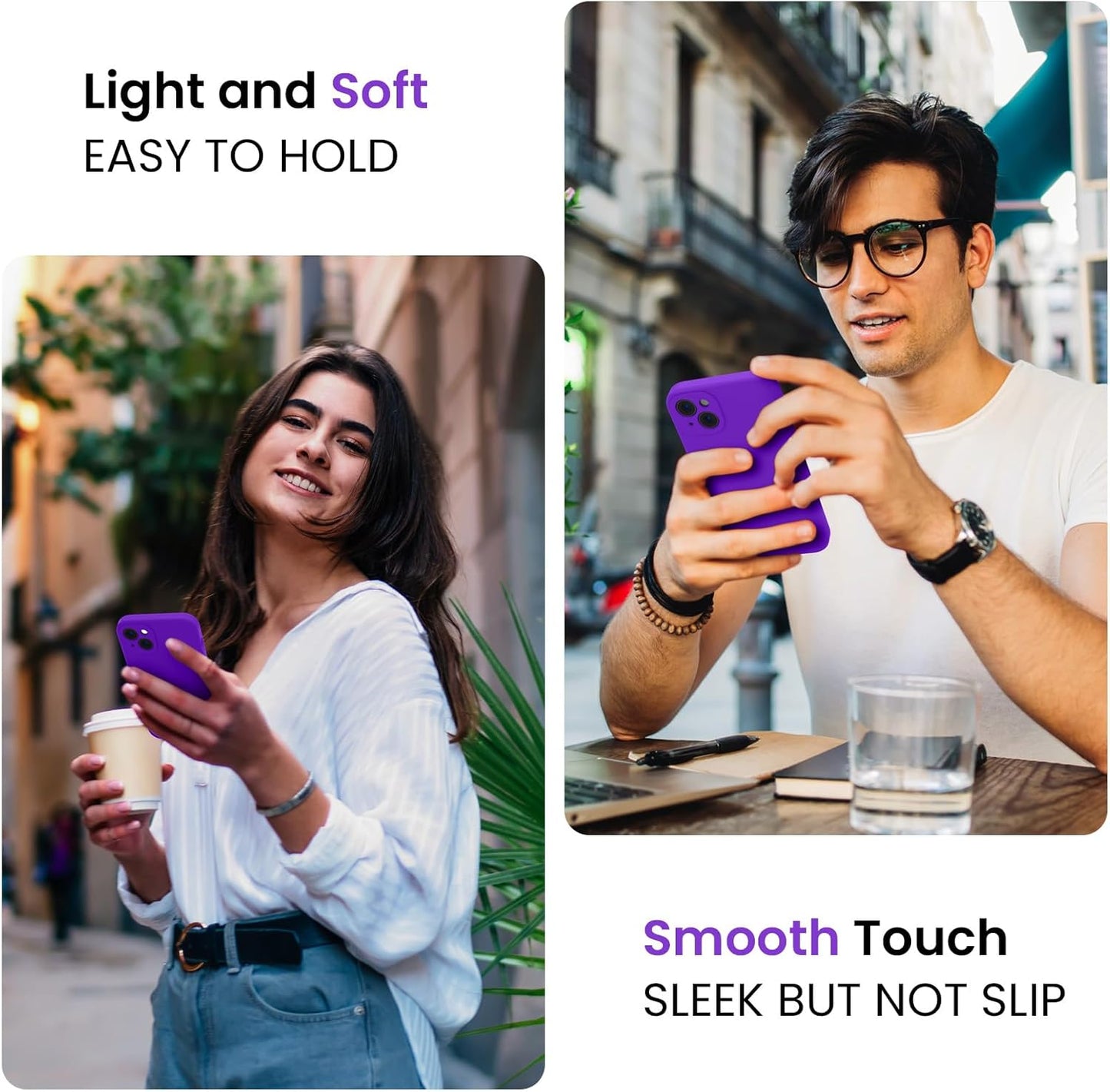 FireNova Designed for iPhone 15 Plus Case, Silicone [Camera Protection] Case with [2 Screen Protectors], Soft Anti-Scratch Microfiber Lining Inside, 6.7 inch, Neon Purple