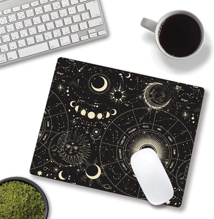 Hokafenle Mouse Pad, Square Personalized Computer Mouse Pads with Planet Design, Washable Mouse Mat, Gaming Office Home Non-Slip Rubber Base Mousepad, Moon and Sun