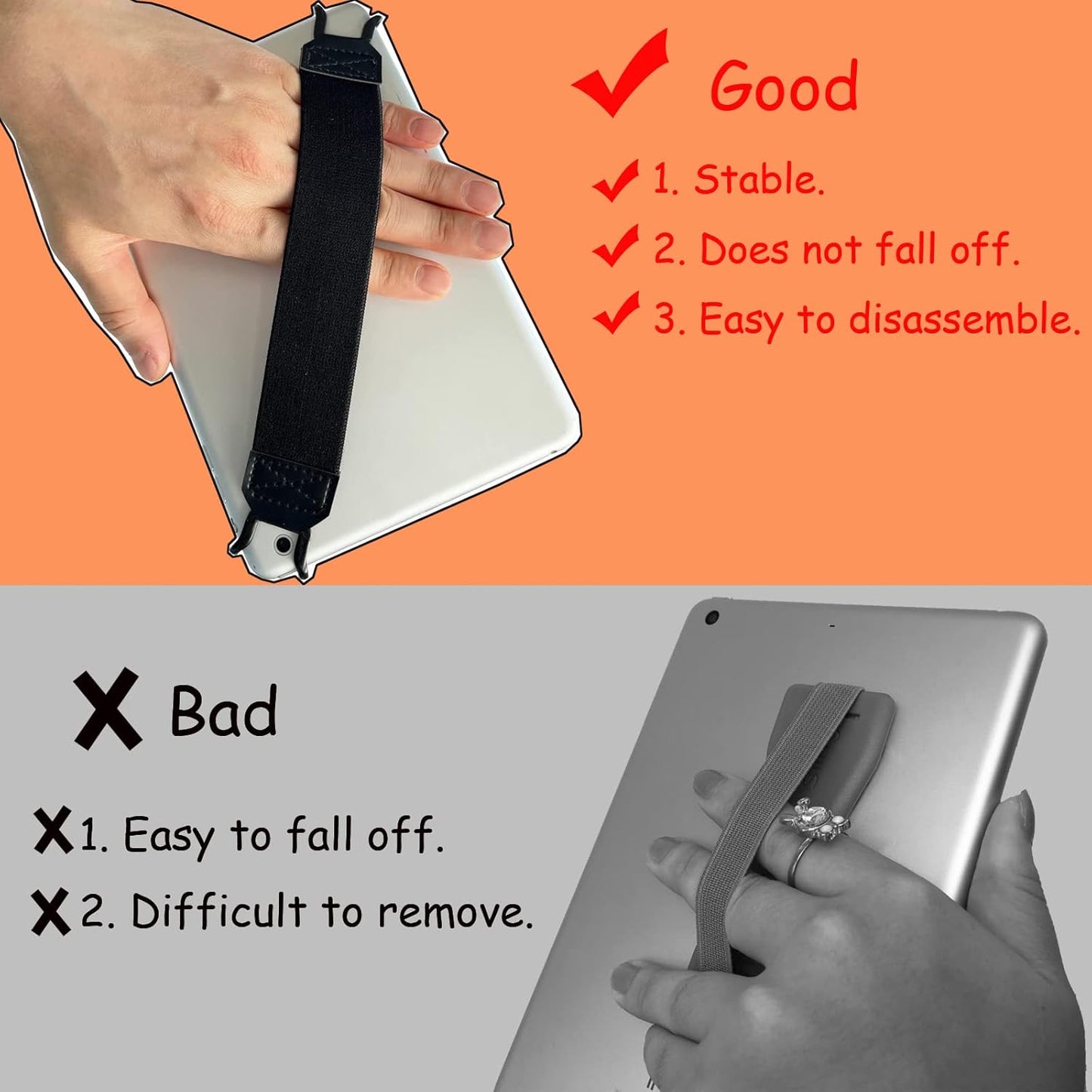 2 Pack Tablet Hand Strap, Versatile Lightweight Finger Grip for 9-11 Inch Tablet, Kindle, iPad Pro/Air