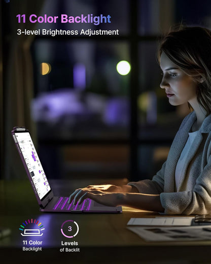 typecase Touch Case with Keyboard for iPad Pro 13-inch(M4, 2024), iPad Air 13-inch(M3, 2025/M2, 2024) & iPad Pro 12.9(6th/5th/4th/3rd Gen), Trackpad, 360° Rotatable, 11-Colors Backlit, Soft Purple