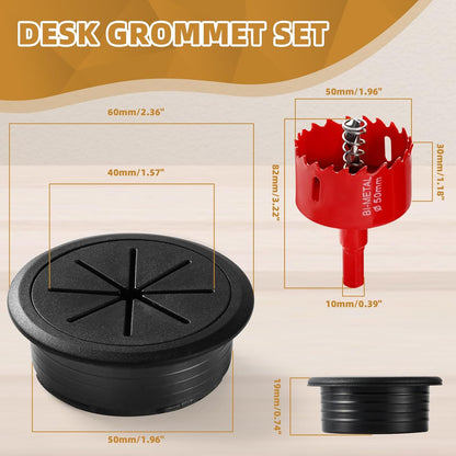 Desk Grommet 2 Inch (50 mm) 8 Pieces, Desk Hole Cover for Cables Black, ABS Plastic Grommet Hole Cover with Hole Saw for Wires Cables Through The Countertop by XIOGZAXI