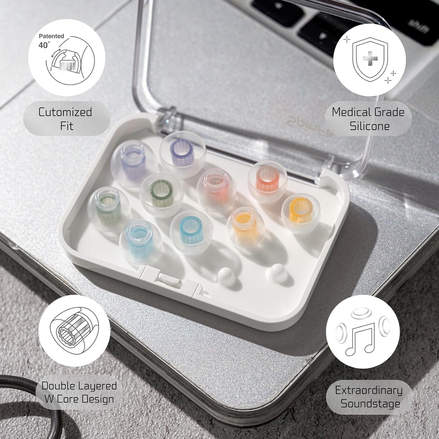 SpinFit W1 for IEM - MS - Patented Medical-Grade Silicone Ear Tips, Double W-Shaped Tube Core, More Stability