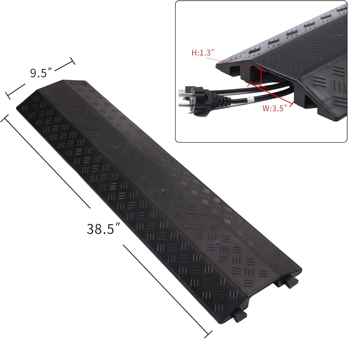 Medium 2 Pack - Floor Cord Cover Cord Protector Drop Over Drop Trak Cable Ramp for Office Warehouse - Black