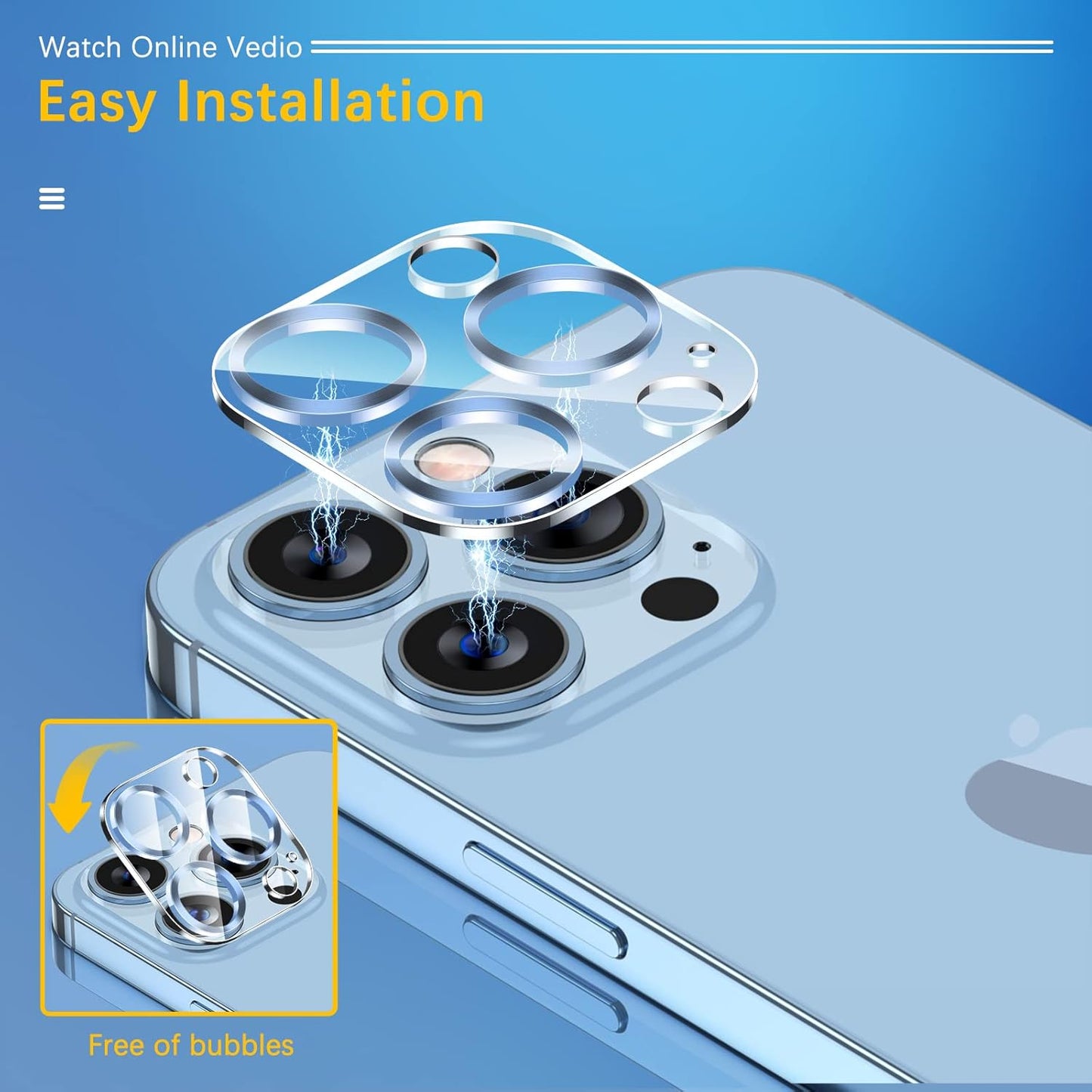 UniqueMe [3 Pack] Camera Lens Protector Compatible with iPhone 13 Pro 6.1" / 13 Pro Max 6.7" Tempered Glass,[Case Friendly][New version][Scratch-Resistant][Easy Installation] -Sierra Blue