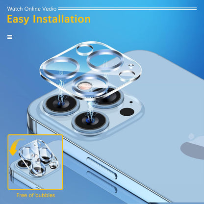 UniqueMe [3 Pack] Camera Lens Protector Compatible with iPhone 13 Pro 6.1" / 13 Pro Max 6.7" Tempered Glass,[Case Friendly][New version][Scratch-Resistant][Easy Installation] -Sierra Blue