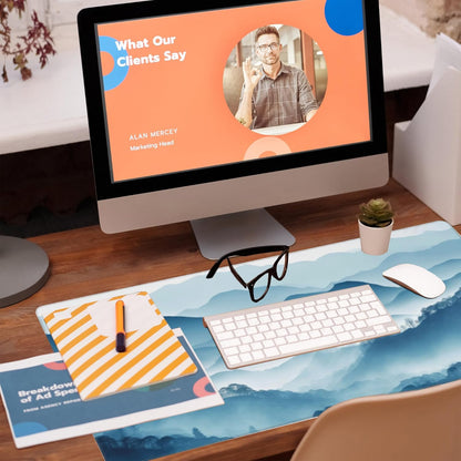 Large Gaming Mouse Pad, Mountain Desk Mat, Misty Forest Mountains Desk Pad, Extended Big Computer Keyboard Mouse Pad with Non-Slip Base and Stitched Edge, 35.4"x15.7"