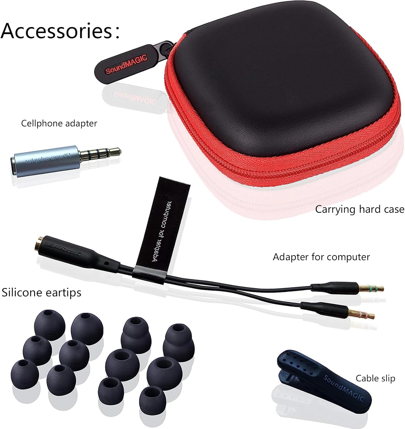 SoundMAGIC E80C Wired Earbuds with Microphone HiFi Stereo Audiophile Earphones Noise Isolating in Ear Headphones Comfortable Fit Super Bass Black Red