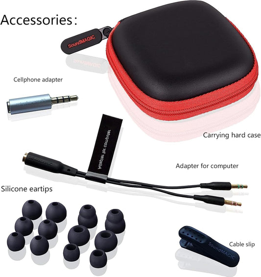 SoundMAGIC E80C Wired Earbuds with Microphone HiFi Stereo Audiophile Earphones Noise Isolating in Ear Headphones Comfortable Fit Super Bass Black Red