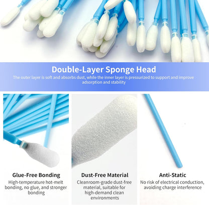 100 Pcs Solvent Resistant Professional Lint Free Swabs, 6.37" Long Handle Foam Swabs for Electronics, Camera Sensors, Printers, Optical Lenses
