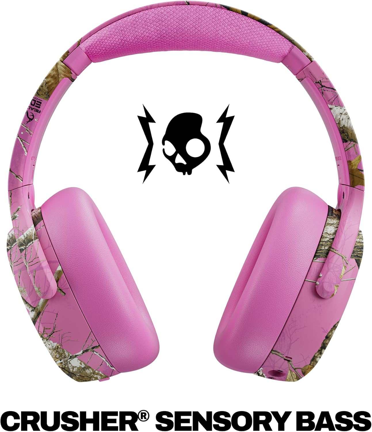 Skullcandy Crusher ANC 2 Wireless Over-Ear Bluetooth Headphones with Multi-Sensory Bass, Active Noise Cancelling, Up to 60 Hours Battery, Microphone for iPhone Android - Realtree Edge Colors Pink