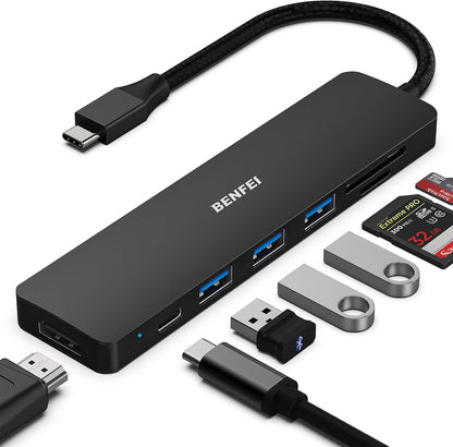 BENFEI USB C HUB 7-in-1, USB-C HUB Multiport Adapter with HDMI (4K @ 60Hz Certified)/100W Power Delivery/3*USB 3.0 5Gbps/SD/TF Card Reader (160MB/s) for iPhone 15 Pro/Max MacBook iPad Pro iMac S23