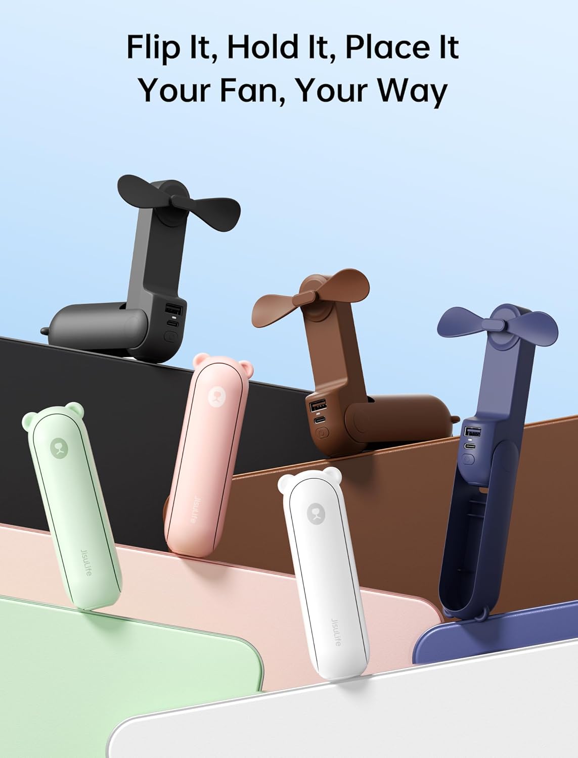 JISULIFE Handheld Mini Fan, 3 IN 1 USB Rechargeable Portable Fan [12-19 Working Hours] with Power Bank, Flashlight, Pocket Design for Travel/Summer/Concerts/Lash, Gifts for Women (Black)