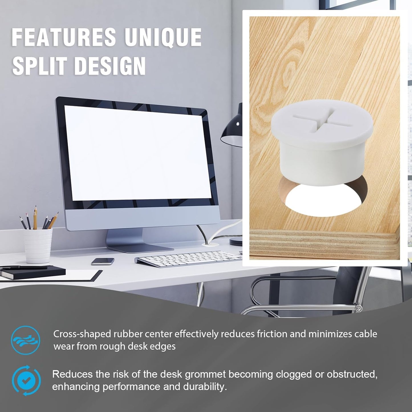 3/4" White Desk Grommet, JTemgle Flexible Cable Grommet with Bi-Metal Hole Saw Cross Rubber Cable Hole Cover Wire Organizer Caps Desktop Cord Management for Home Office TV Stands Tabletops, 13 Pieces