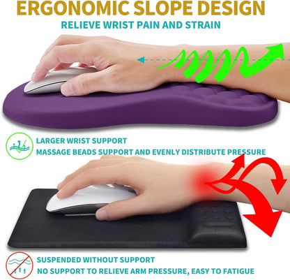 Hokafenle 2 in 1 Ergonomic Mouse Pad Wrist Support & Wrist Rest for Computer Keyboard Set, with Relieve Carpal Tunnel Pain Massage Bulge and Full Memory Gel Design (2In1 Set, Dark Purple)