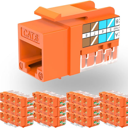 Rapink RJ45 Keystone Jack Cat6 10G Support, Keystone Jacks UTP 50 Pack for Wall Plate and Patch Panel, Rj45 Keystone 90 Degree Orange Color for Cat6, Cat5e, Cat5 Cabling