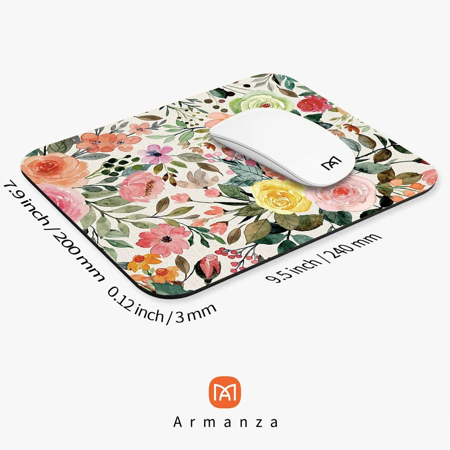 Square Mouse Pad Watercolour Floral,Personalized Premium-Textured Custom Mouse Mat Design,Washable Mousepad Cloth,Non-Slip Rubber Base Computer Mouse Pads for Wireless Mouse