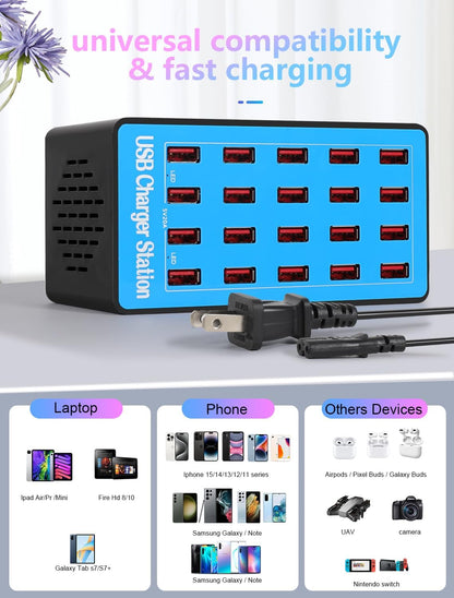 Charging Station, 100W20Port USB Charging Station, Multiple USB Charger Station, Charging Station for Multiple Devices, Multi USB Charging Station, Chargers for Multiple Devices