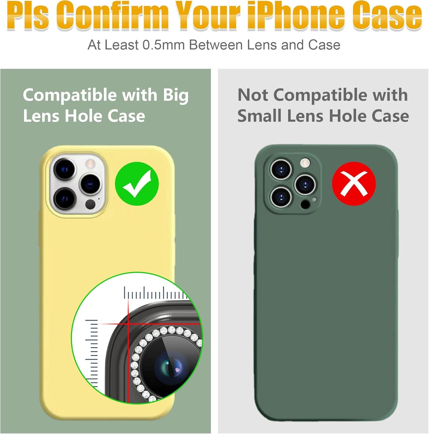 AGVEE 3+3 6 Pack for iPhone 13 Pro 6.1" / 13 Pro Max 6.7" Camera Lens Cover Protector, Bling Diamond & Bling Glitter Metal Ring 9H Tempered HD Glass Camera Cover Protector Film, Bling-Black