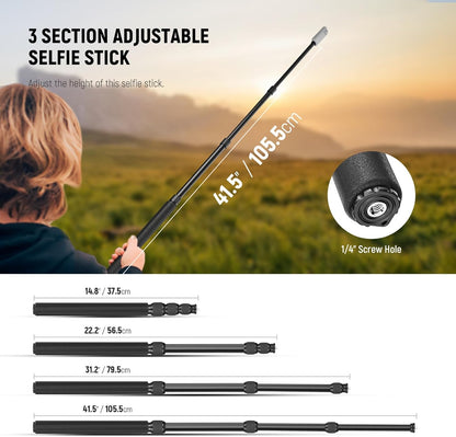 NEEWER Motorcycle Camera Mount Kit, Bicycle Handlebar Invisible Selfie Stick with Dual Ball Heads, Super Clamps, Action Camera Adapter Compatible with GoPro Insta360 DJI AKASO Action Cameras, GP-30