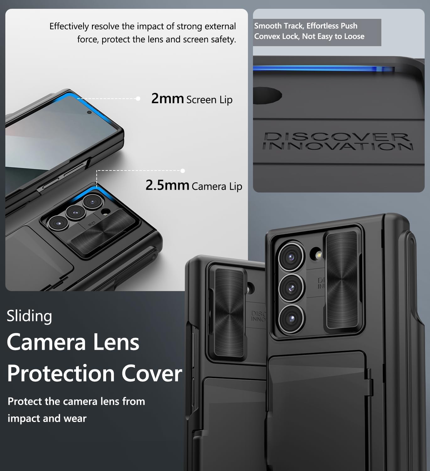 Vihibii for Samsung Galaxy Z Fold 6 Case with S Pen Holder & Card Holder & Slide Camera Cover & Screen Protector & Hinge Protection, Heavy Duty Rugged Wallet Phone Case for Galaxy Z Fold 6, Black