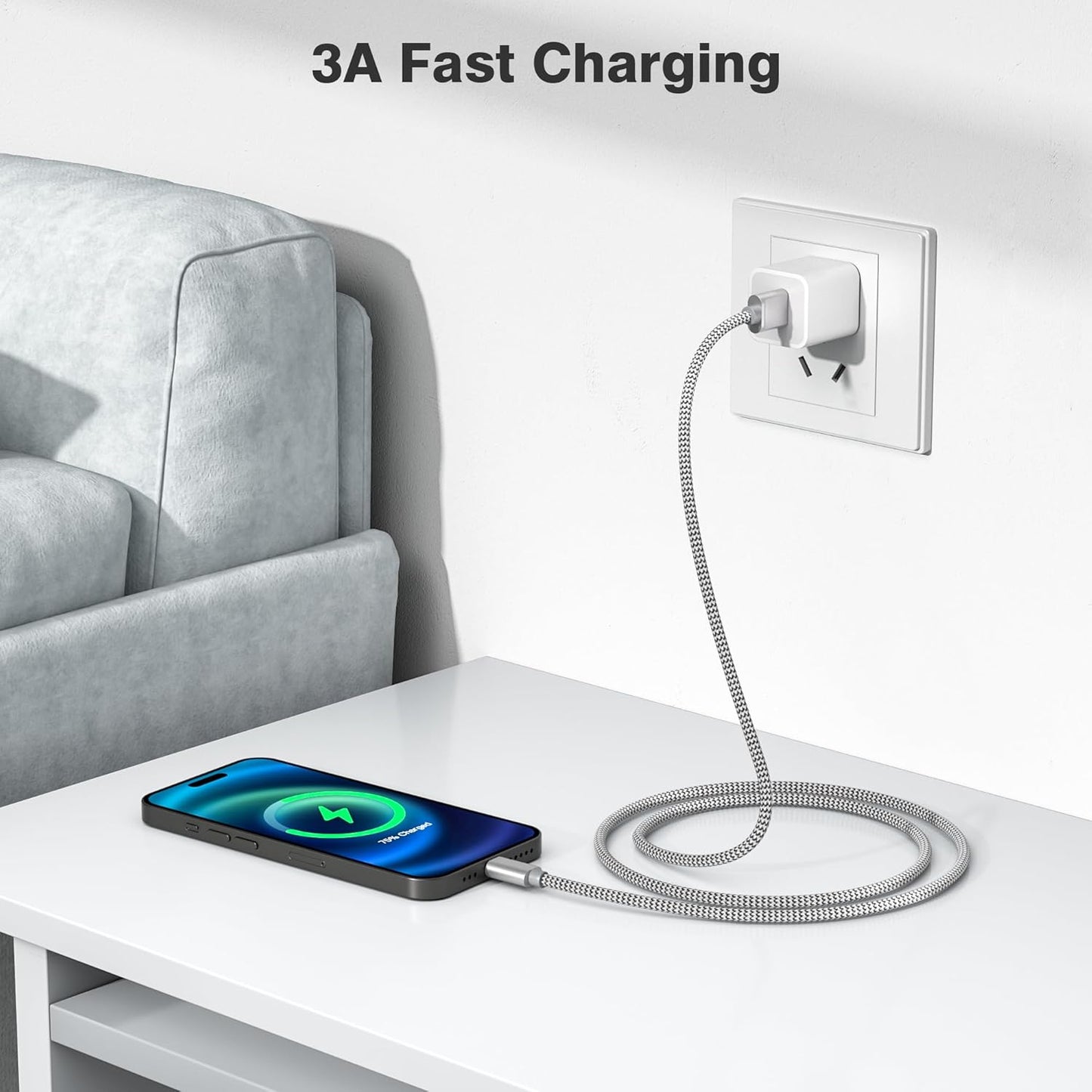 Elebase iPhone 16 15 Pro Max Charger Cord 1.5/3.3/6.6FT 3 Pack,USB to USB Type C Car Charging Cable,USBC Power Cable for New Apple iPad mini Air,Airpods 4,Samsung Galaxy S25 S24 S23 Plus Ultra,Z Flip