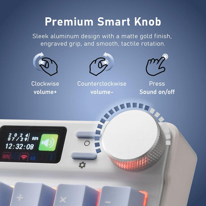 iRocks K85R Wireless RGB Backlit Mechanical Gaming Keyboard with LCD Display, Hot-Swappable Pre-lubed Switches, 98 PBT Keys, USB-C Detachable Cable (Aurora Blue, Silent Bubble Switch)