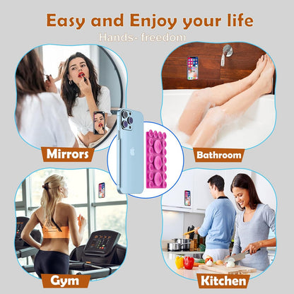 2024 Upgrade 2PCS Silicone Suction Cup Phone Case Adhesive Mount,Adhesive Grip, Sticky Suction Cup Phone Holder & Suction Phone case Holder TikTok & Selfies (Hot Pink, 3+16 Single Sided)