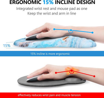 Mouse Pad Wrist Support, Laokiiy 2 in 1 Keyboard Wrist Rest+ Ergonomic Mouse Pad, Non-Slip Wrist Rest for Computer Keyboard, Made Easy Typing & Relieve Wrist Pain(White Gold Beach Marble)