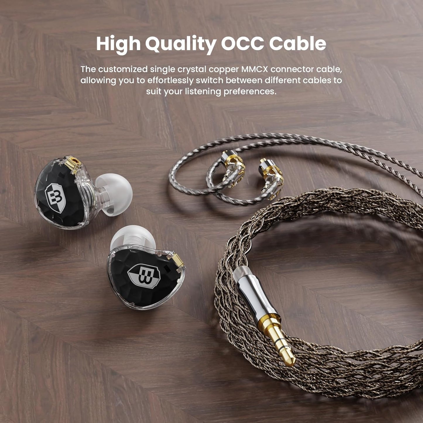 BASN ASONE 14.2mm Planar Driver in-Ear Monitors Earphone with Two Detachable MMCX Cables for Musicians Drummers Bass Players Singers(Black)