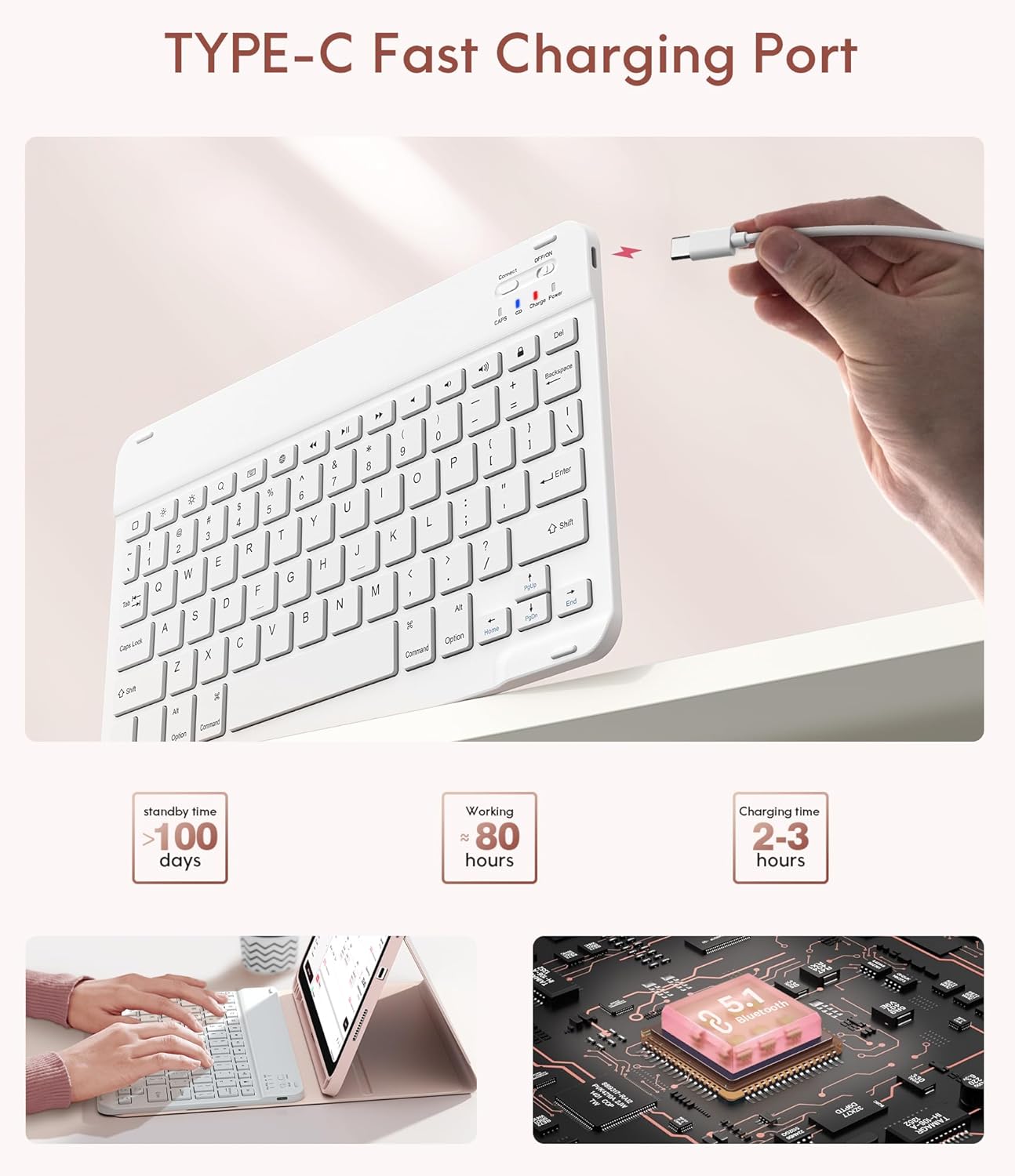 CHESONA Keyboard Case for iPad (A16) 11th/10th Generation (2025/2022), Detachable Wireless Keyboard, Stand Folio Keyboard Cover with Pencil Holder, Thin & Light (Pink)