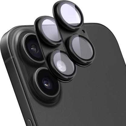 2 Pack Camera Lens Protector for iPhone 16 / iPhone 16 Plus,[Not Easy to Breakn ] AR Tempered Glass Strong Adsorption Metal Camera Cover Screen-Black