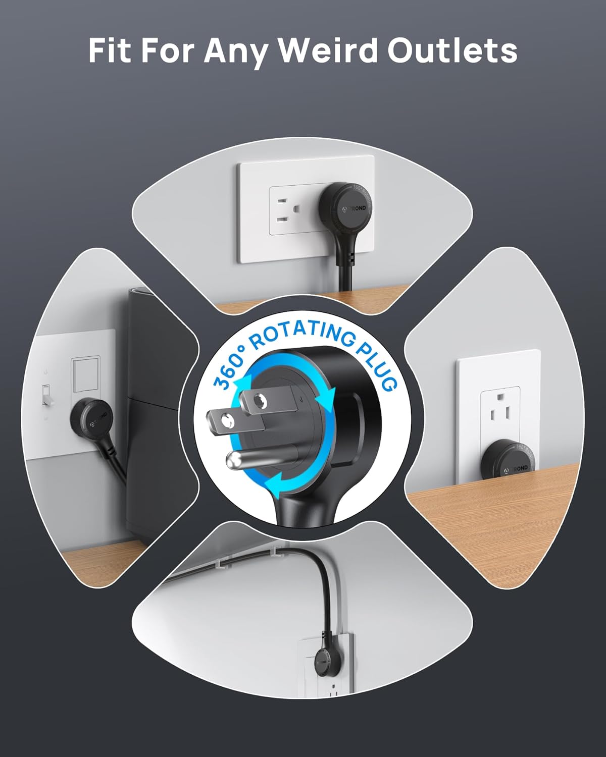 TROND Surge Protector Power Strip, 360° Rotating Flat Plug, 13AC Widely Spaced Outlets Expansion with USB C Port, 4000 Joules, 5ft Extension Cord Heavy Duty, Wall Mount, Under Desk, ETL Listed, Black