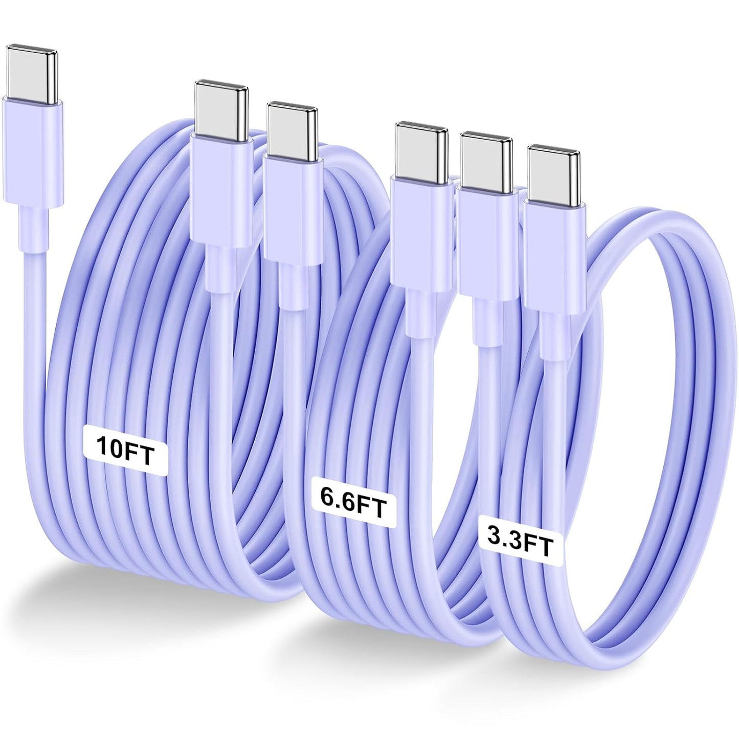 3-Pack Purple [3.3FT+6.6FT+10FT] 60W USB C to USB C Cable, Type C Fast Charging Cable for iPhone 16 15 Pro Plus Pro Max，for Galaxy S24 S23, for iPad Pro/Air, for MacBook Pro/Air and More