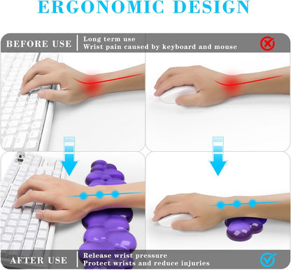 Gel Cloud Keyboard and Mouse Wrist Rest, Cute Wrist Support and Arm Support Keyboard Rest for Keyboard and Mouse Typing Pain Relief，Suitable for Office/Computer/Laptop/Gaming (Transparent Purple Set)