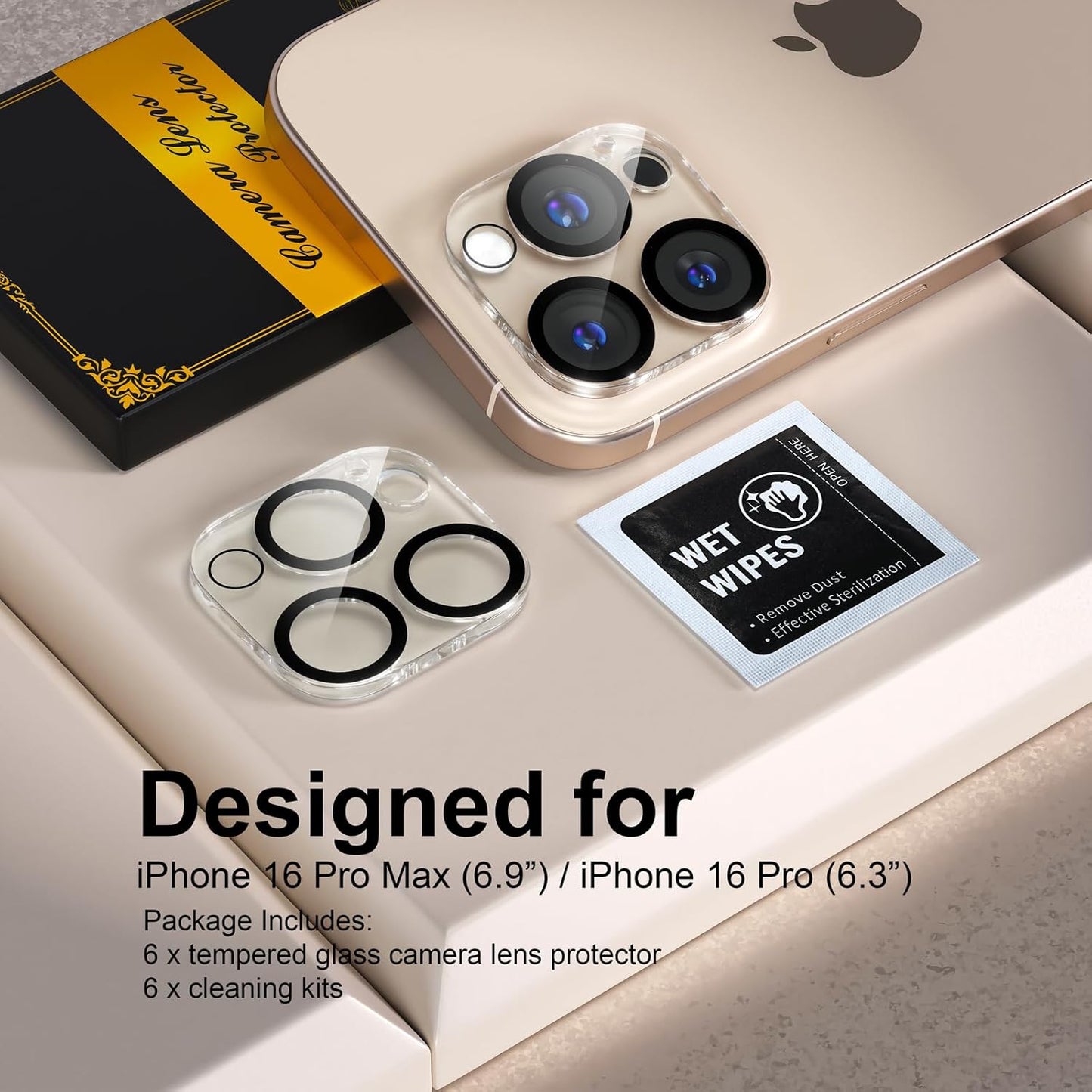 beuxece for 6 Pack iPhone 16 Pro/iPhone 16 Pro Max Camera Lens Protector [Drop Protection] [Case Friendly] [Easy Installation] 9H Tempered Glass Camera Screen Protector Cover Accessories, Clear