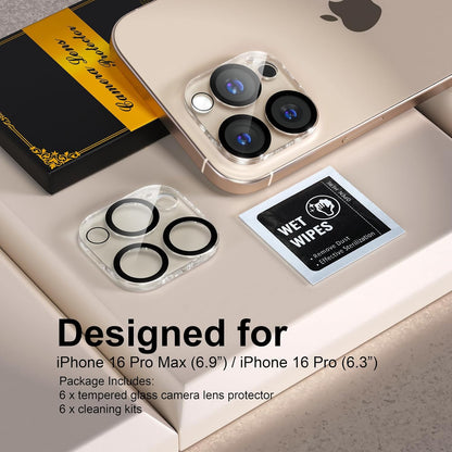 beuxece for 6 Pack iPhone 16 Pro/iPhone 16 Pro Max Camera Lens Protector [Drop Protection] [Case Friendly] [Easy Installation] 9H Tempered Glass Camera Screen Protector Cover Accessories, Clear