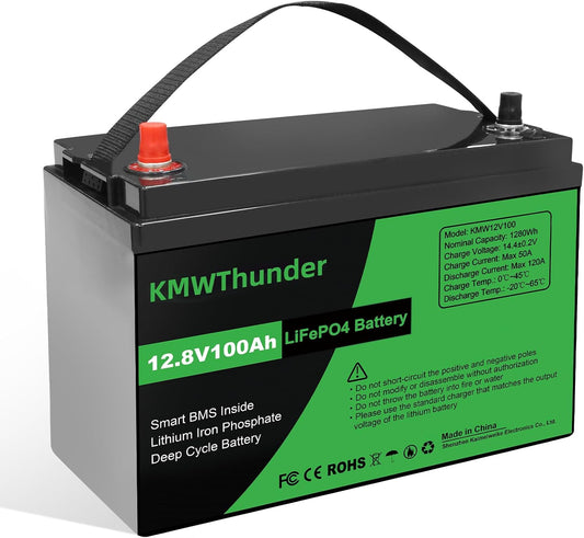12V 100Ah LiFePO4 Lithium Battery, Built-in Smart BMS, Low Temperature Protection Group 24 Deep Cycle Battery for Trolling Motor, RV, Solar, Marine, Camping and Off Grid Applications