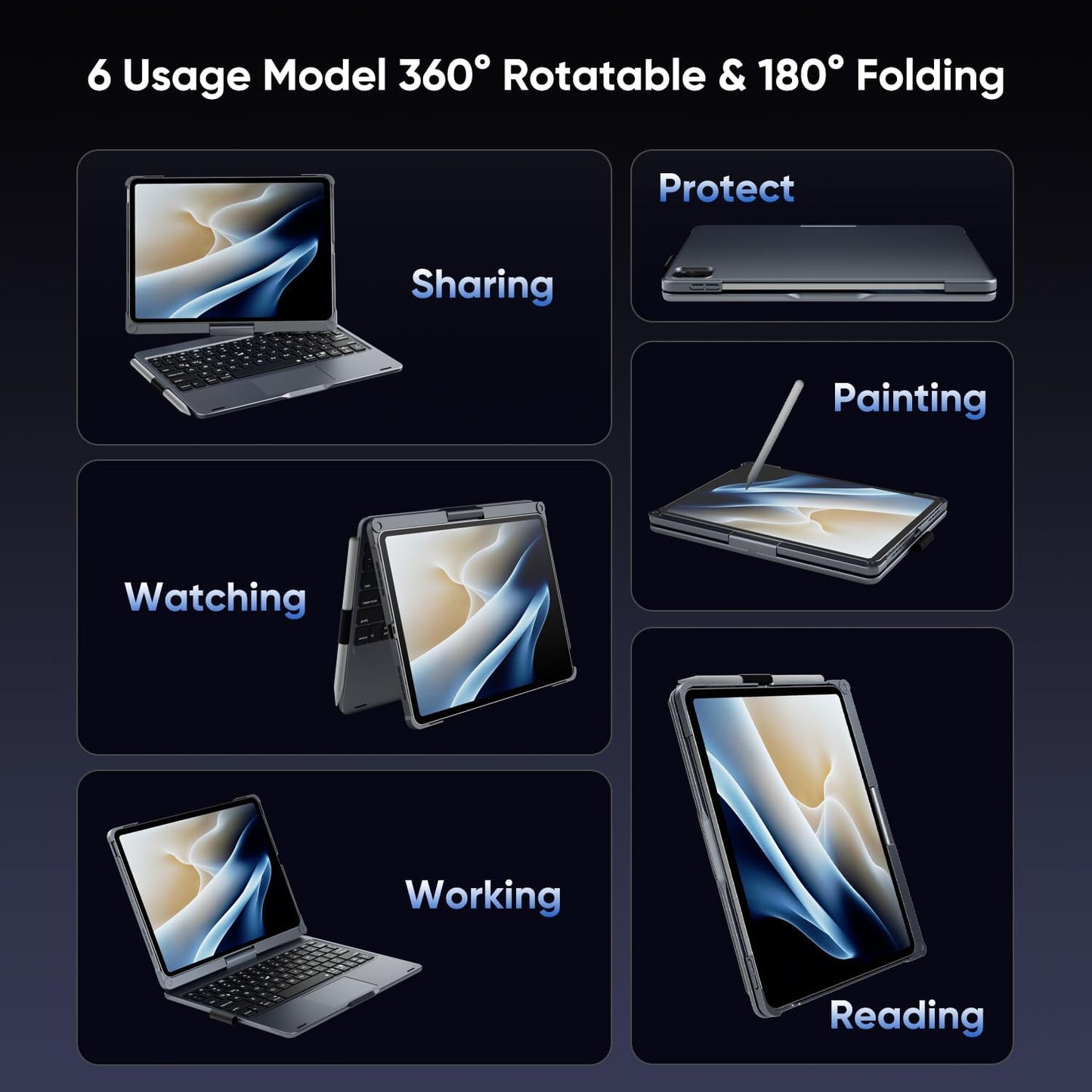 doqo for iPad Air 11 and iPad Pro 11 case with Keyboard,360° Rotatable Keyboard case for iPad Air 11 M3/M2,air 5th,4th 10.9,iPad Pro 11(4th,3rd,2nd,1st Gen) with Multi-Touch Trackpad (Gray)