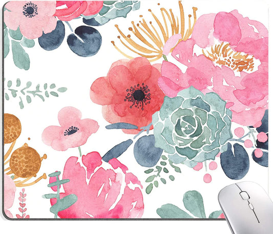 Mouse Pad, Premium-Textured Mouse Mat, Non-Slip Rubber Base Mousepad for Laptop, Computer & PC,9.5×7.9 in,Pink Green Flower